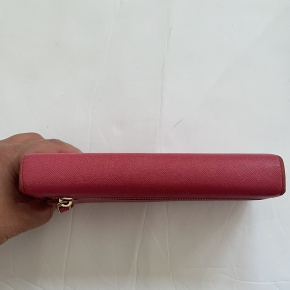Prada Coral pink/ Peonia gold trim Saffiano leather long wallet - Picture 3 of 13